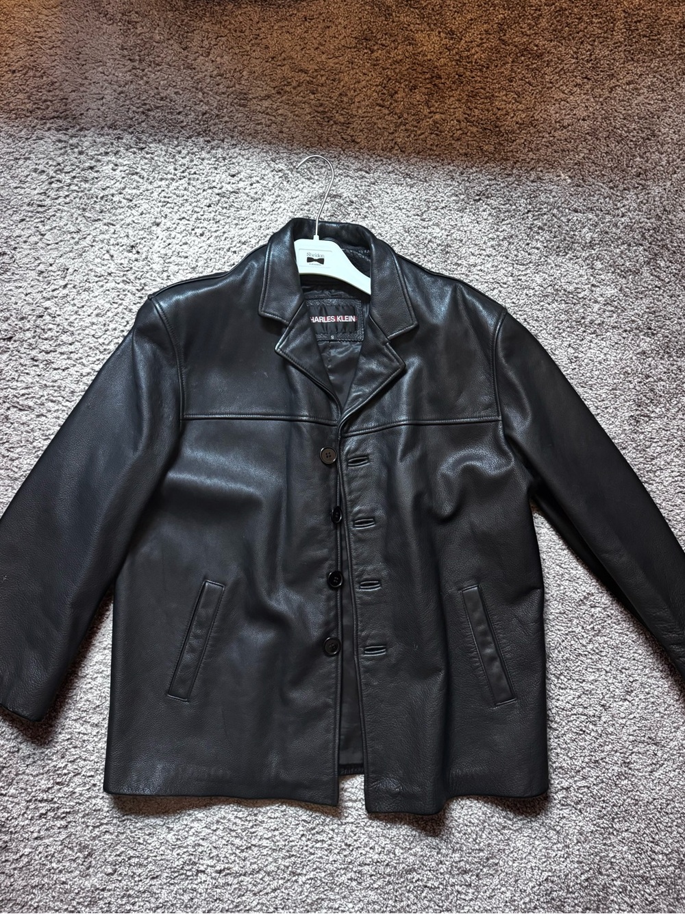 Calvin Klein Men's Black Leather Pea Coat
